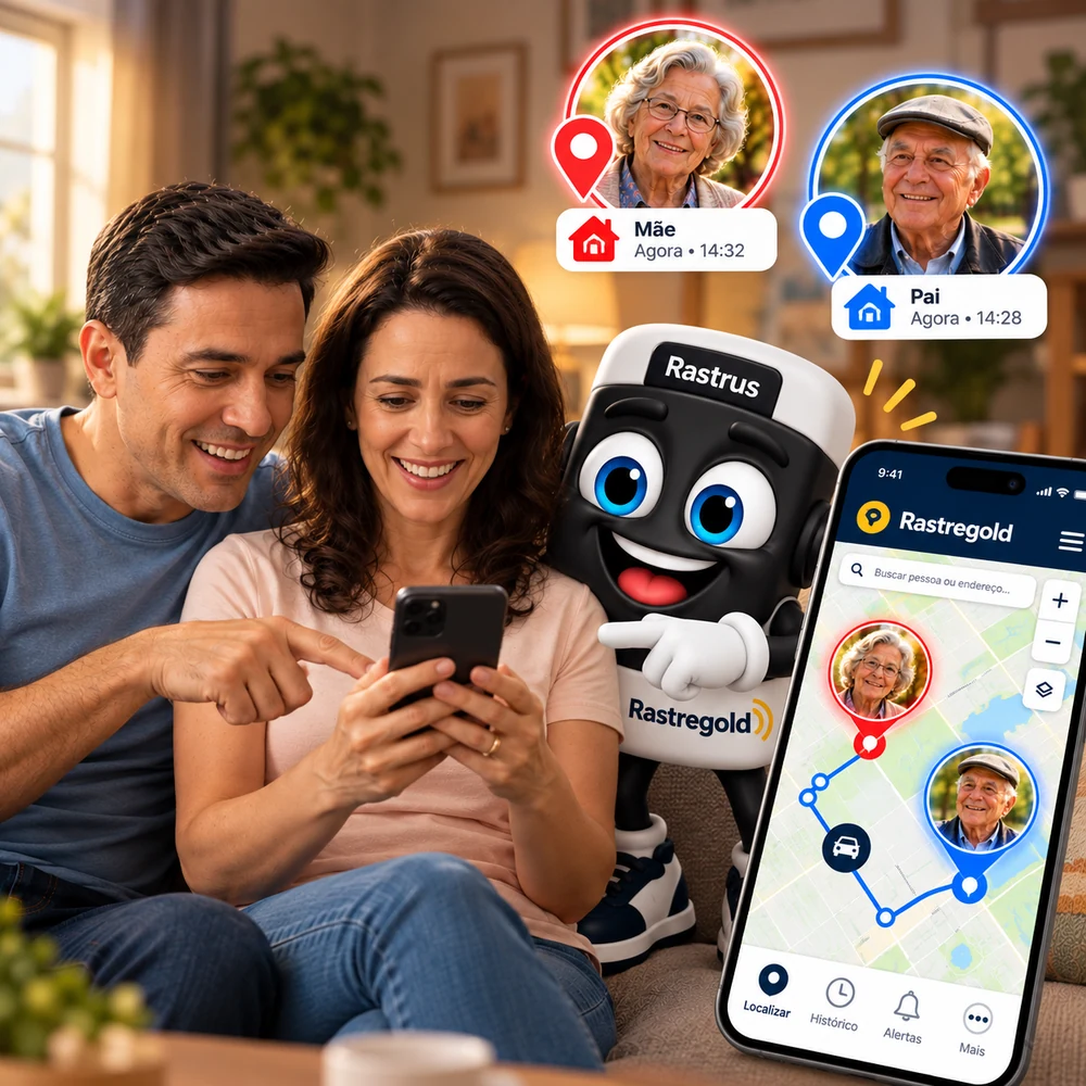 Casal aliviado vendo no mapa que a mãe e o pai estão bem